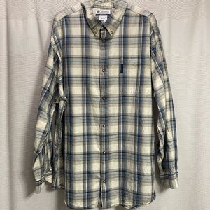 Columbia Plaid button down shirt SZ XXL cotton cream/blue/brown fall work casual